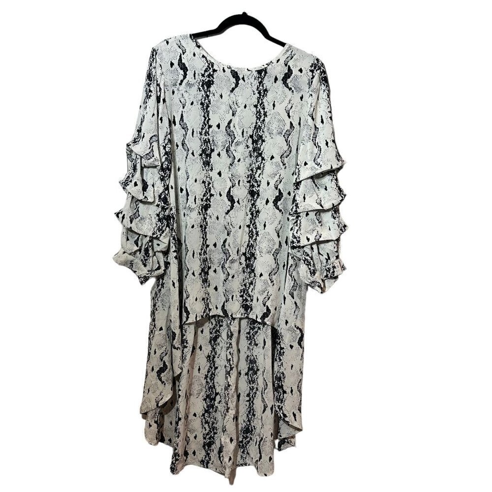 P Luca Milano Blouse Women Size Small Top Animal Print Blouse Black White HI Low